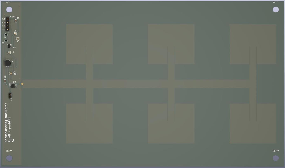 3D-Ansicht der Backscattering-Leiterplatte mit integrierter Patch-Antenne